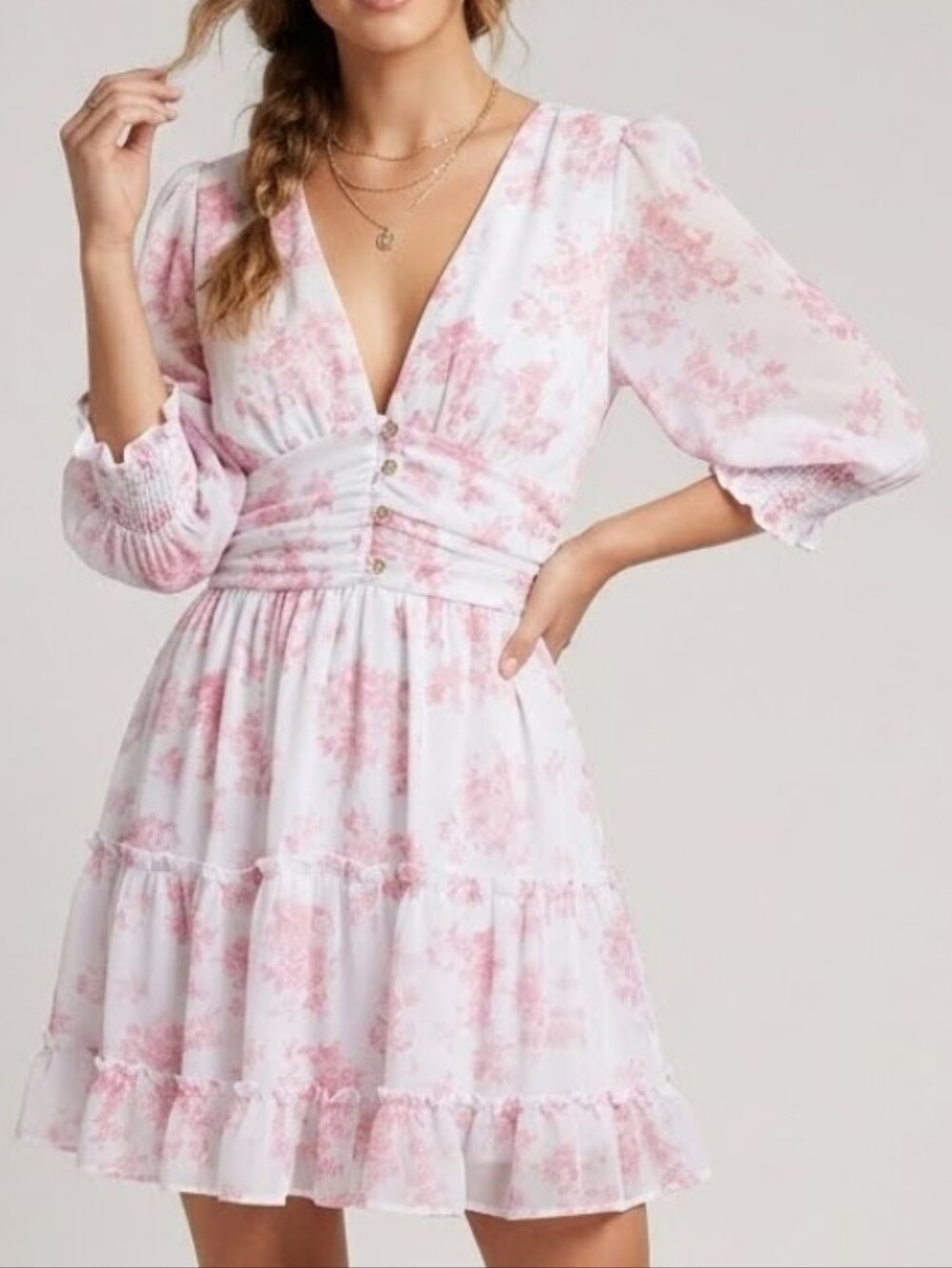 Altar'd State Pink Floral Mini Dress M Boho Cottage Coquette Ethereal Romantic